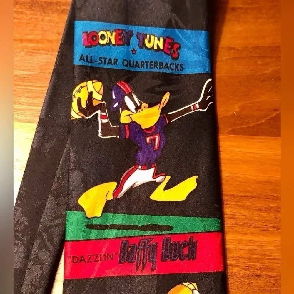 Looney Tunes Mania 90’s Vintage Football Necktie Black Background